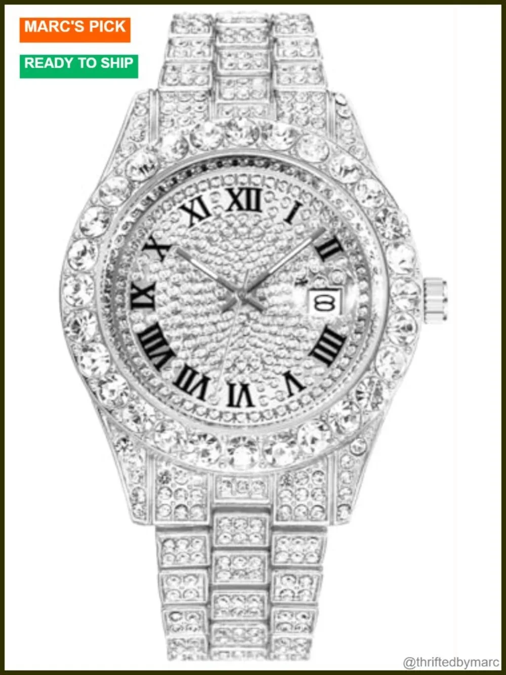Iced-Out Bling Diamond Luxury Quartz Watch with Date